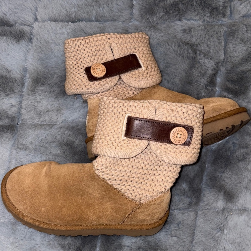 UGG Tan and Brown Knit Winter Boots